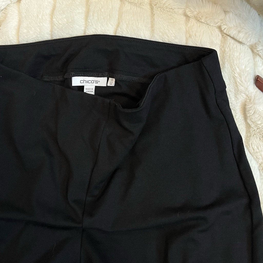 Chico’s 1r Black Pull On Skinny Crop Zip Hem Spring Summer Ponte Pants Office